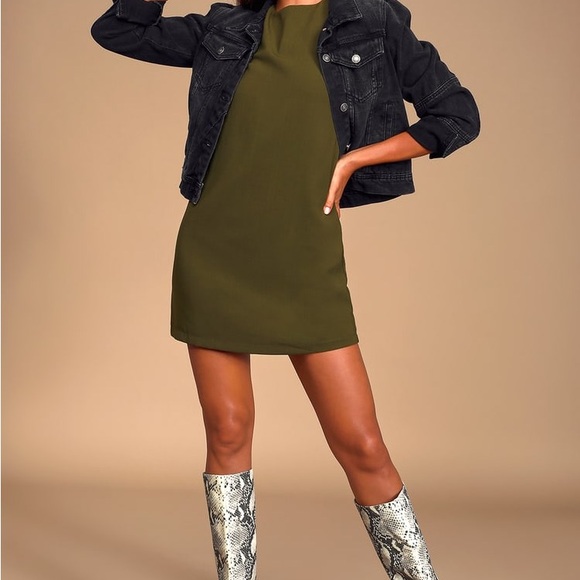 LULUS and Shout Olive Green Shift Dress - Picture 2 of 12